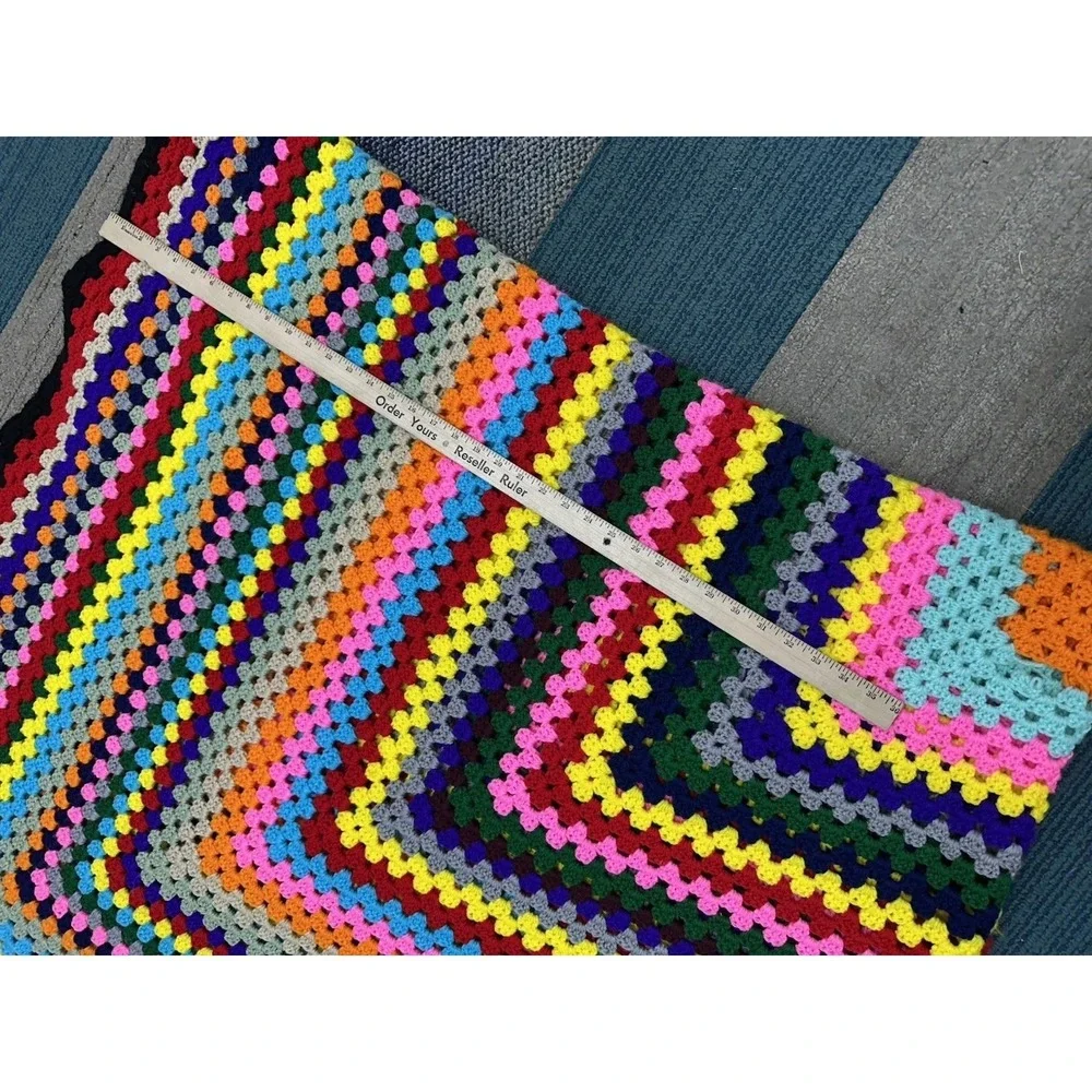 Handmade Crochet Granny Square Afghan Blanket Multicolor‎ Retro Boho Throw 84x84